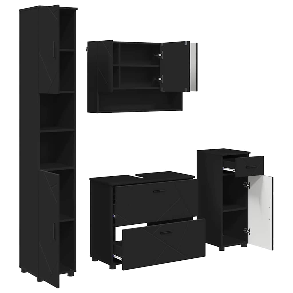 Bathroom Furniture Set with Drawer 4 pcs Black 30 x 35 x 192 cm